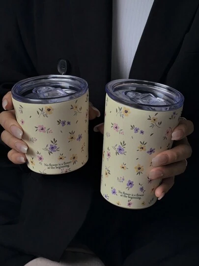1 件紫色花卉 350ML/11.8OZ 或 280ML/9.47OZ 双层不锈钢咖啡杯、杯子、真空瓶、旅行户外杯、平底杯、车载杯、适合所有季节、节日礼物水瓶返校