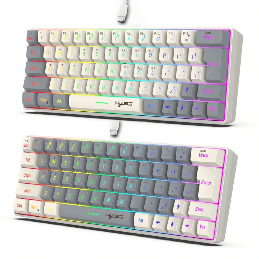 HXSJ HXSJ New Wired Film Keyboard 63 Key Color Blocked Keycap RGB