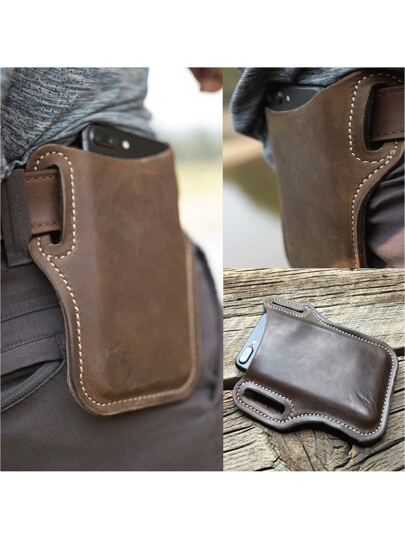 Bolsa de cintura de cuero desgastado clásica, adecuada para hombres, ideal para actividades al aire trabajo, permite la suspensión del teléfono