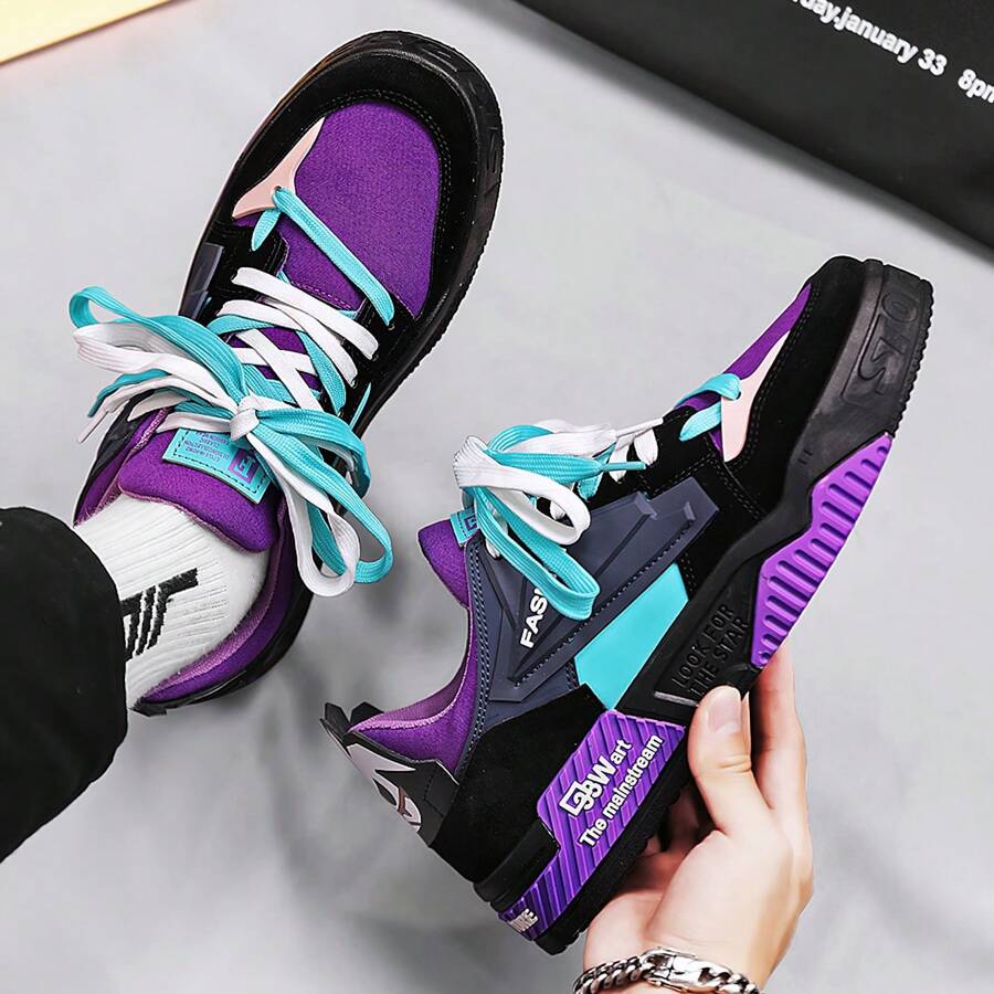 Men's Shoes: New Niche Heightened And Thin Breathable Board Shoes, Men's Platform Soles, Versatile Athleisure Fashion Shoes - 紫色 - 查看 1