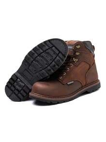 TOSAFZXY Men's Safety Shoes, Anti Smash Steel Toe Safety Boots, Men's Work Boots, Mid Ankle Leather Outdoor Combat Boots, Slip Resistant Hiking Boots - 棕色 - 查看 2