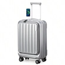 Maleta de mano expandible de 22 *14 * 9 pulgadas aprobada por aerolíneas con puerto USB, maleta de ABS+PC de 20 pulgadas con compartimento frontal, ruedas dobles giratorias, candado TSA, accesorios de viaje, ropa de viaje, artículos de aeropuerto, bolsa de equipaje, ideas de regalo de Navidad para mujeres y niñas, regalos de Navidad para mamá, amiga, regalos de Acción de Gracias, regalos de agradecimiento, regalo de cumpleaños para mamá - Plateado - Ver 4