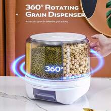Grain Dispenser, 360° Rotating Storage Container, 6 Grid Food Dispenser With Storage Sealed Lid, Rice Dispenser For Grains, Beans, Rice, Peanut, Barley - White - View 6