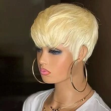 Peluca de cabello humano rubio 613, pelucas de cortes de cabello corto para  con flequillo, peluca de corte pixie corto - Dorado - Ver 5