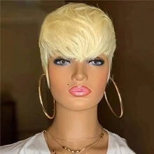 Peluca de cabello humano rubio 613, pelucas de cortes de cabello corto para  con flequillo, peluca de corte pixie corto - Dorado - Ver 4