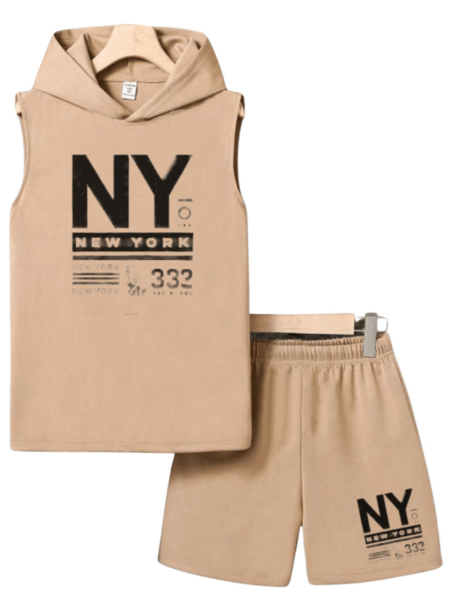 Children's Summer Set With Hood, Boy, Child, New York Print, Premium
