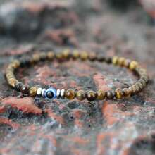 1 pezzo Braccialetto con perline piccole da 4 mm in turchese,onice,ossidiana e occhio del diavolo, braccialetto da uomo fatto a mano, portafortuna, amicizia, gioielli con occhi blu