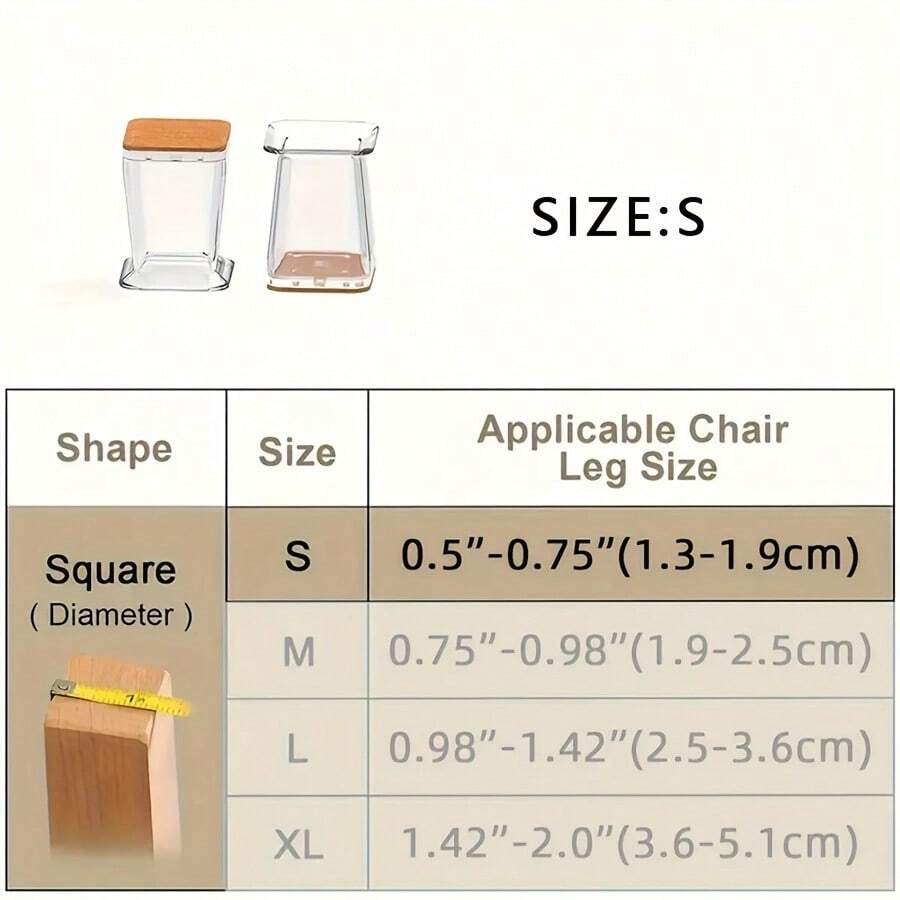 8pcs Square Chair Leg Floor Protectors, Clear Rectangular Chair Leg