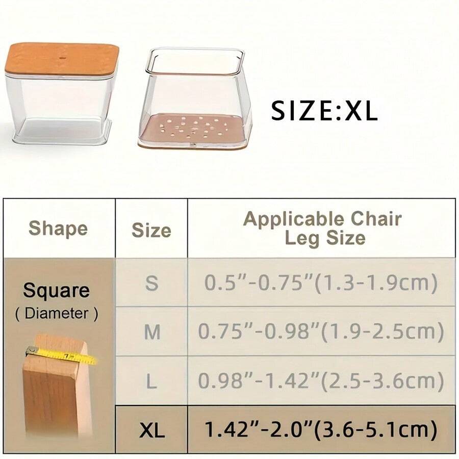 8pcs Square Chair Leg Floor Protectors, Clear Rectangular Chair Leg