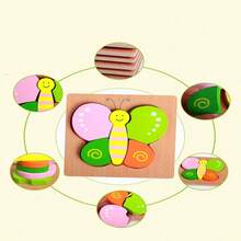 1Pc Đồ chơi xếp hình ba chiều bằng gỗ cho trẻ em Đồ chơi xếp hình giáo dục sớm Động vật hoạt hình Khóa tay cầm Bảng xếp hình nhỏ Đồ chơi bằng gỗ - Nhiều màu - Xem 3