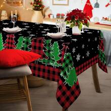 1st Kersttafelkleed, Kerstboomtafelkleed 70 Ronde Inch, Zwart Geruit Rechthoekig Winterkerst En Sneeuwvlok Keuken Kersttafeldecoratie, Geschikt Voor Gezinnen, Diners, FeestenKerstdecoratie, Kerstfeestbenodigdheden
