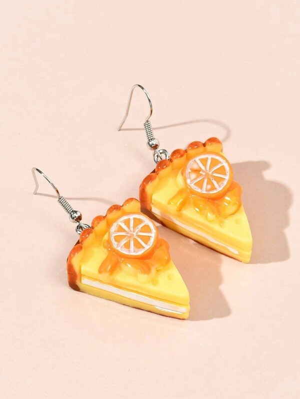 1 pieza Pendientes de gota con diseño creativo divertido de pastel de naranja, de moda, dulce y versátil, adecuados para uso diario de las mujeres