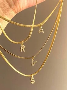 1 chiếc vòng cổ choker lưỡi dao cạo vàng khảm 26 chữ cái tiếng Anh, phù hợp cho phụ nữ - Vàng - Xem 5