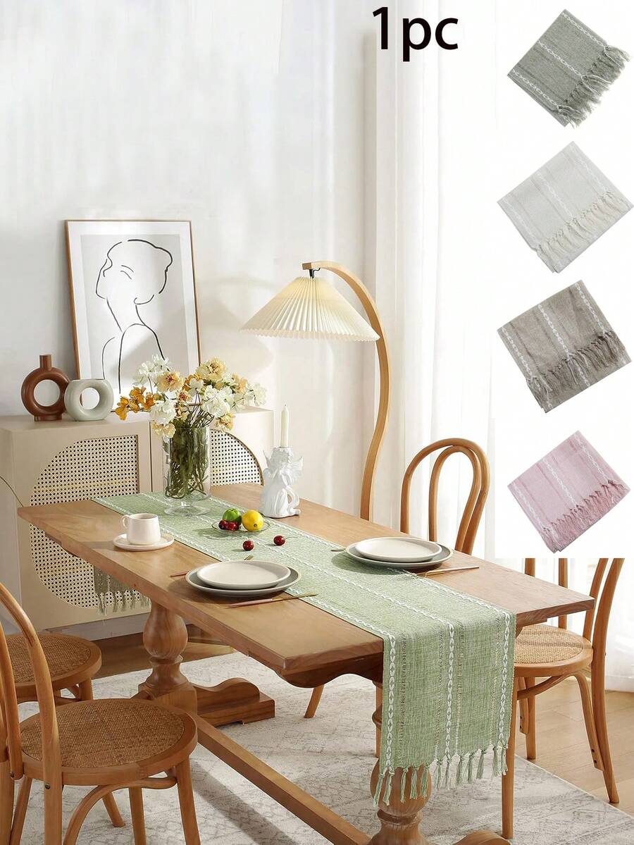 1 chiếc khăn trải bàn màu trơn hiện đại thanh lịch - Trang trí nhà bếp thời trang với điểm nhấn tua rua - Bền và dễ chăm sóc cho bàn ăn & tăng tính thẩm mỹ cho phòng