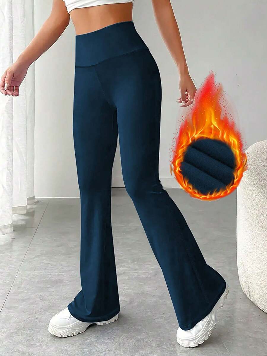 女式休闲高腰修身弹力腰收腹喇叭裤 - 藏蓝色 - 查看 1