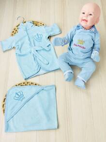 Kit Recém-Nascido Pagão + Roupão + Toalha Menino - Azul bebê - Visão 5