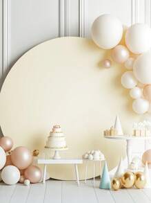 1Pc 120/150/180/200/220cm Beige Ivory Cream Circular Wedding Arch Cover Is Suitable For Circular Arch Brackets,Perfect Background Decorative For Birthdays, Romantic Weddings, Bridal Shower,Babyshower,Gender Reveal,Themed Parties, And Anniversaries (Excluding Arch Supports)