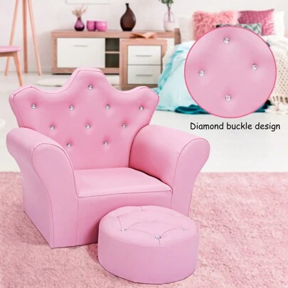 Lifezeal Kids Sofa Toddler Couch Princess Armchair Children Gift With Ottoman White/Pink