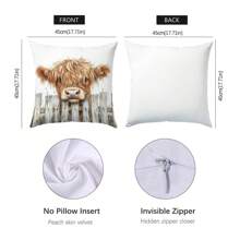 1pc/2pcs Simple Highland Cow Plush Throw Pillow Cover, Single Sided Skin-Friendly Peach Velvet, 45*45cm Sofa Cushion Cover For Home Decor, Party Decoration, Gift