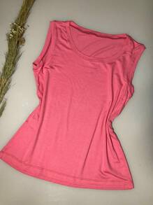 Women's Plain Tank Top In Vicolycra Mesh With Thick Straps, Various Colors - Bụi hồng - Xem 2