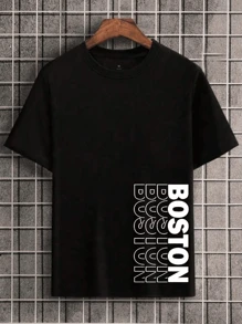 BOSTON Men's T-Shirt 100% Cotton New Release - 黑色 - 查看 1