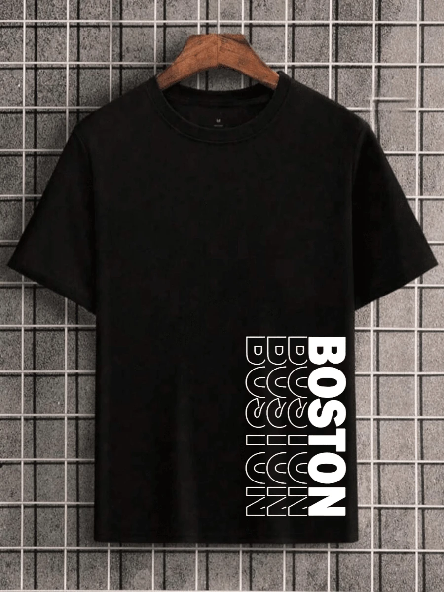 BOSTON Men's T-Shirt 100% Cotton New Release - 黑色 - 查看 1