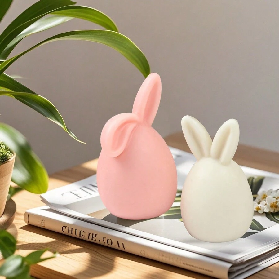 1 pieza Decoración de conejo de Pascua con orejas torcidas y sin rostro, molde de silicona para estatua minimalista de cera/yeso - Blanco - Ver 1
