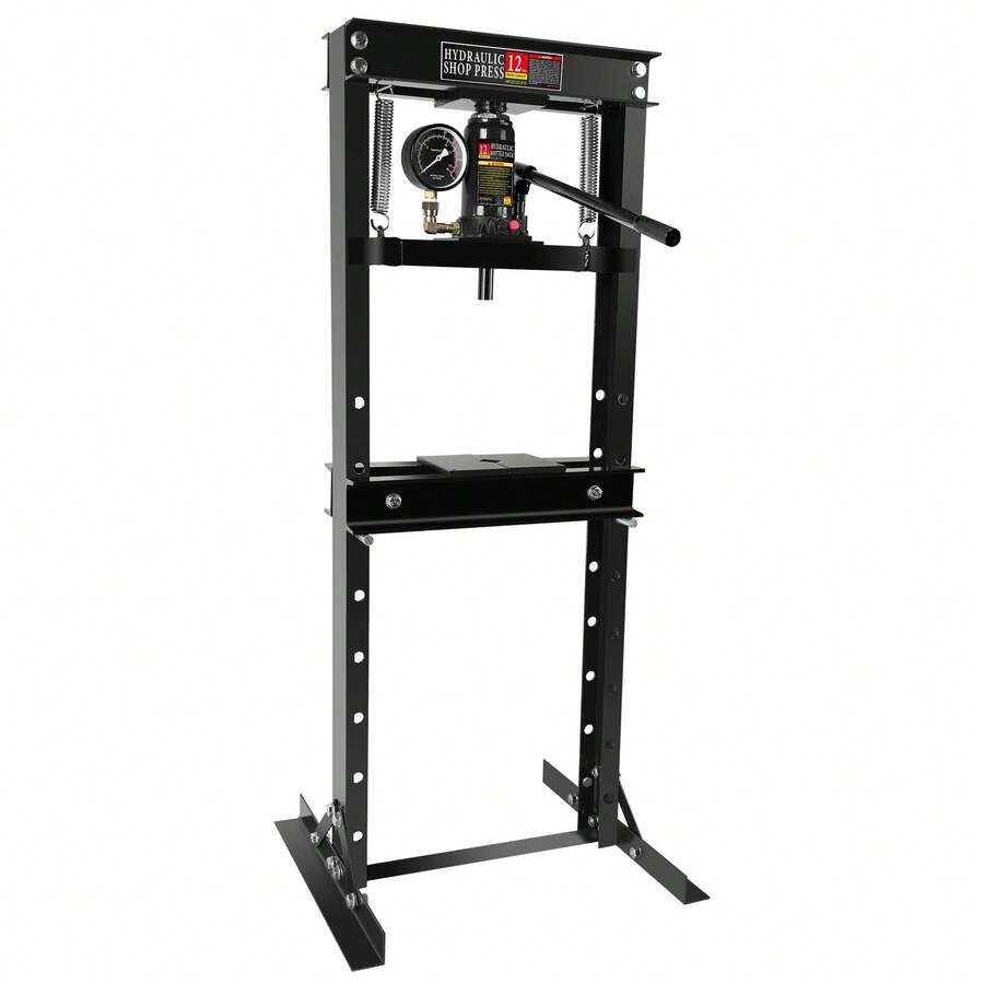 Hydraulic Shop Press,6 Ton/12 Ton/20 Ton H-Frame Garage Floor Adjustable Shop Press With Stamping Plates To Bend, Straighten, Or Press Parts, Install Bearings & U-Joints - 12-ton With Pressure Gauge-black - View 1