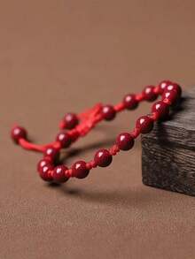 YAUKIA 1 Piece Of Natural Mineral Cinnabar Bracelet Red Chinese Style New Year Beaded Bracelet Lucky And Festival Jewelry Gift - Red - View 2