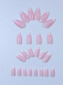 96片/4款，瞬间提升您的造型，中号粉色尖头假指甲。浅粉色渐变和金色闪粉增添优雅气息。假指甲不仅让您脱颖而出，更能帮助您展现内在魅力。套装包含4个指甲锉和4张指甲胶贴，是送给女孩、母亲和女性的理想礼物，也是美甲用品、批发、圣诞节、万圣节、感恩节、母亲节和情人节的理想之选。 - 彩色 - 查看 5