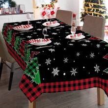 1st Kersttafelkleed, Kerstboomtafelkleed 70 Ronde Inch, Zwart Geruit Rechthoekig Winterkerst En Sneeuwvlok Keuken Kersttafeldecoratie, Geschikt Voor Gezinnen, Diners, FeestenKerstdecoratie, Kerstfeestbenodigdheden