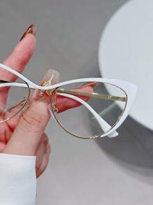 1pc Women Fashion Anti Light Blue Cat Eye Glasses Frame Retro Luxury Optical Computer Eyeglasses Clear Glasses Accessories