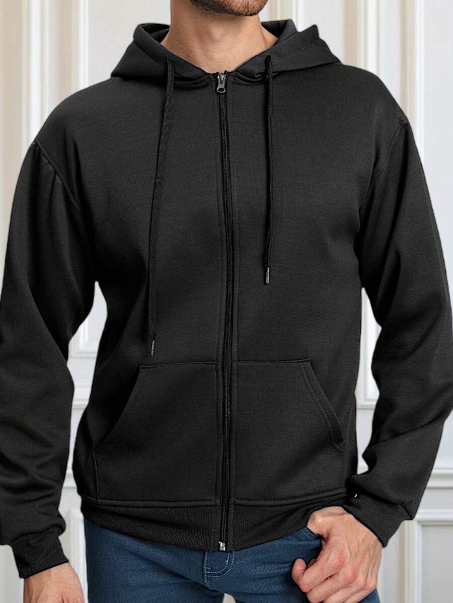 SUDADERA BÁSICA HOMBRE CON BOLSILLOS Y CAPUCHA - Negro - Ver 1