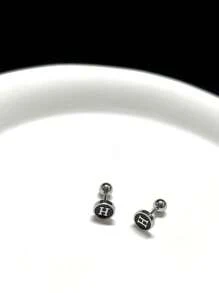 优雅简约葫芦星耳钉，酷炫笑脸钛钢耳钉，扭纹螺丝设计时尚耳环适合男女日常佩戴 - 鋼色 - 查看 18