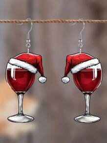 1 Paar Weinglas Anhänger Ohrringe, Weihnachtsohrringe, neuartige Weinglas Feiertags-Ohrringe, leichte Damen Ohrringe, Weihnachtsgeschenke, sehr geeignet für Weihnachts-Themen Dekor Ohrringe, Damen Accessoires, Weihnachtsschmuck