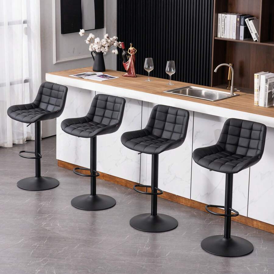 Modern Bar Stools Set Of 2, Height Adjustable Barstools With Metal Base
