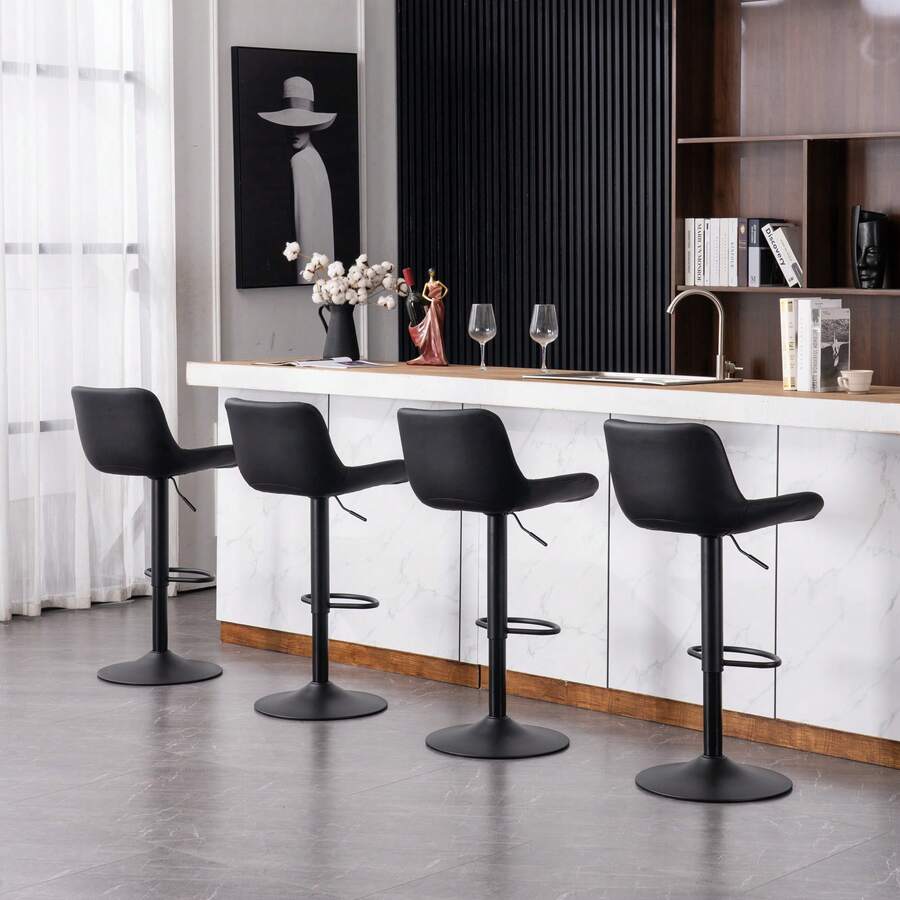 Modern Bar Stools Set Of 2, Height Adjustable Barstools With Metal Base