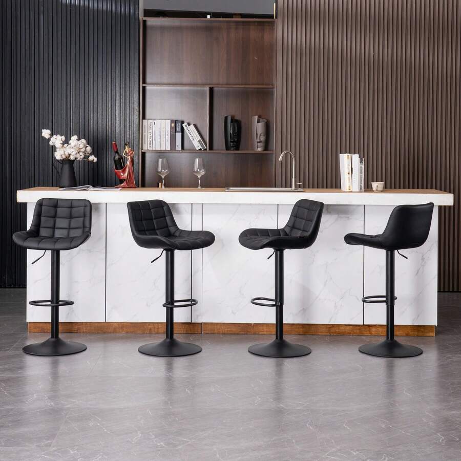 Modern Bar Stools Set Of 2, Height Adjustable Barstools With Metal Base
