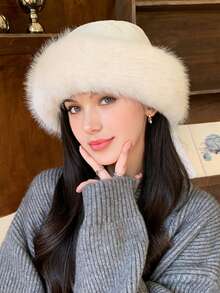 1 chiếc mũ xô màu trơn cho nữ, vải nỉ dày chống gió ấm áp cho mùa đông, dễ thương thời trang giản dị thanh lịch xu hướng đường phố cổ điển phù hợp với mọi hoạt động, thích hợp cho hoạt động ngoài trời, đi bộ, trượt tuyết, cưỡi ngựa, du lịch, tiệc tùng, sử dụng hàng ngày - MM1069 - Xem 2