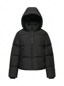 Women's Winter Puffer Jackets With Removable Hood,Zip Pockets,Stand Collar,Warm Ladies Quilted Coat