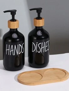 3 件装塑料皂液器台面乳液瓶浴室洗手液分配器可再填充空瓶用于洗手液和洗洁精带竹木托盘和漏斗浴室配件家居装饰 - 彩色 - 查看 7