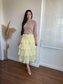 4 Layer Pleated Skirt S-1 - Yellow - View 1