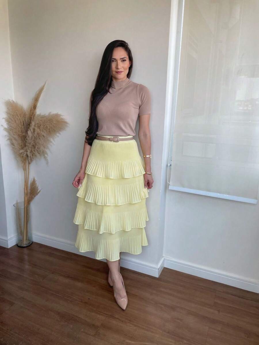 4 Layer Pleated Skirt S-1 - Yellow - View 1
