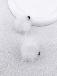 2pcs/Card Women's 4cm Solid Color Mink Hair Ball Hair Clips, Suitable For Everyday Use,Hair Accessories,Hair Barrettes Claw Clips