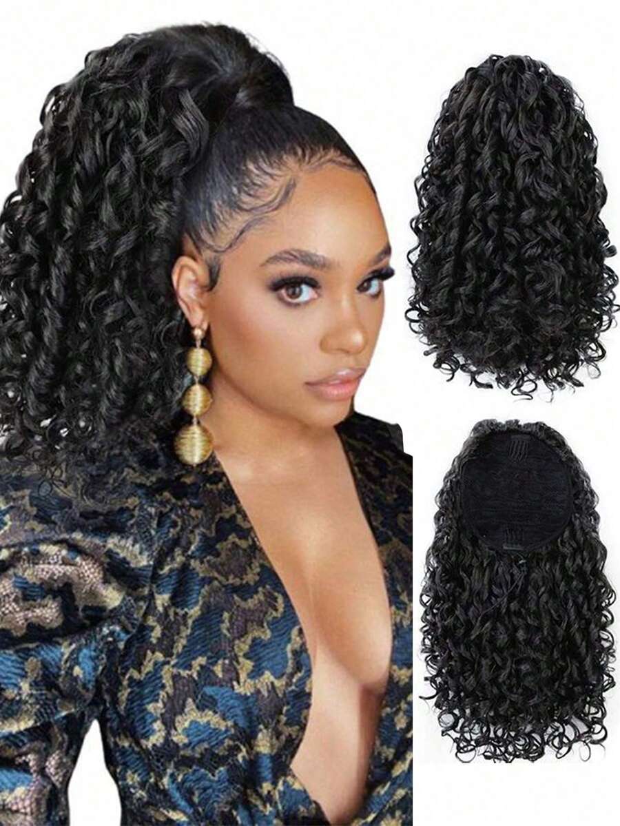 波浪卷发马尾辫接发爪夹接发 - 黑色 - 查看 1