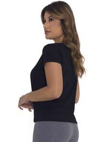 Clear Waters Women Blouse Elegant Gym Short Sleeve Summer Basic V-Neck Solid Color Plain Exquisite Neckline Design T Shirt Casual Loose Work Fashion Women - 黑色 - 查看 2
