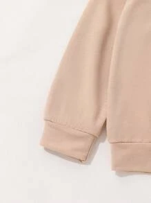 Bộ 2 món/Bộ Áo hoodie in hình mặt cười dễ thương thời trang thoải mái mềm mại cho bé trai & Quần thể thao in họa tiết thường ngày, phù hợp cho mùa thu/đông - Màu Khaki - Xem 4