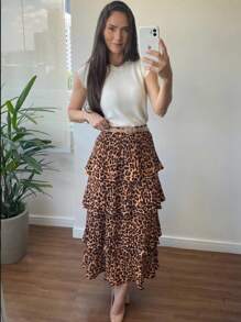 4 Layer Pleated Skirt S-1 - Chocolate Brown - View 2