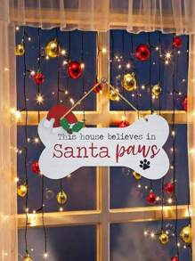 1 件狗骨头形状木质圣诞壁挂标志适用于圣诞节派对装饰，这家人相信圣诞老人爪子木质狗标志节日家居门装饰 - 彩色 - 查看 1