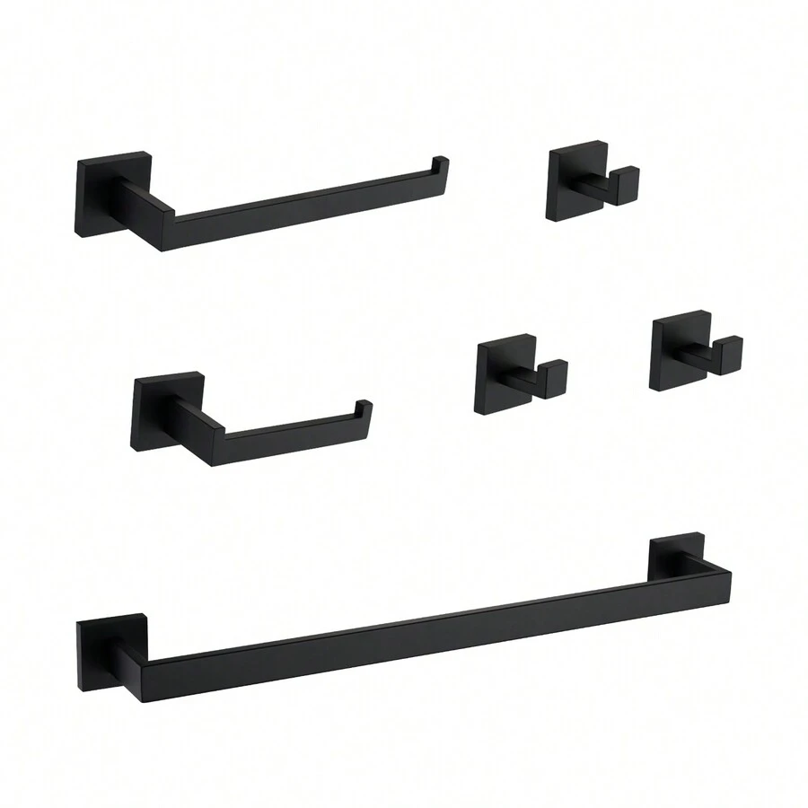 Bathroom Hardware Set ,Towel Bar Set Stainless Steel Wall Mounted Hidden Mounting Holes EASY TO INSTALL For Bathrooms, Outdoor Showers And Remodeling Bathroom Wardrobes, Kitchen Cabinets, Laundry Rooms, Living Rooms - 6件 霧面黑+不銹鋼 - 查看 1
